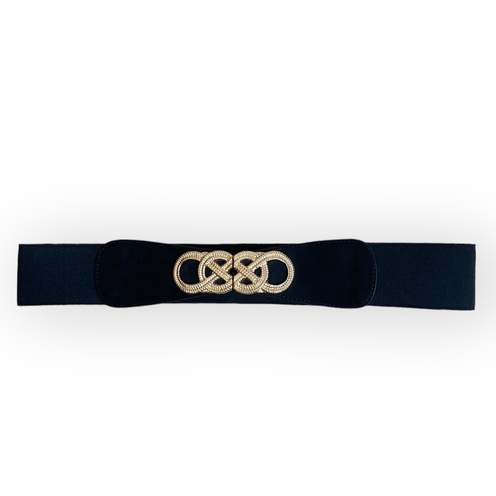 CHICO’S Gold Woven Detail Black Waist Belt